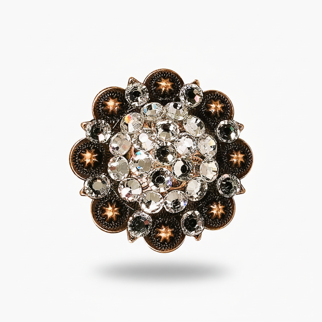 Copper Clear Crystal Conchos | Sizes 1"- 3" | Buckles | Saddle Set | Leather Rosettes | Slide