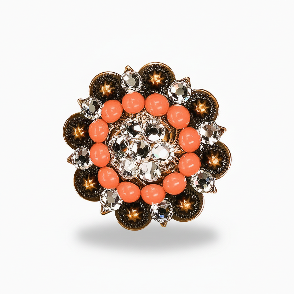 Copper Coral - Clear Crystal Conchos | Sizes 1"- 3" | Buckles | Saddle Set | Leather Rosettes | Slide
