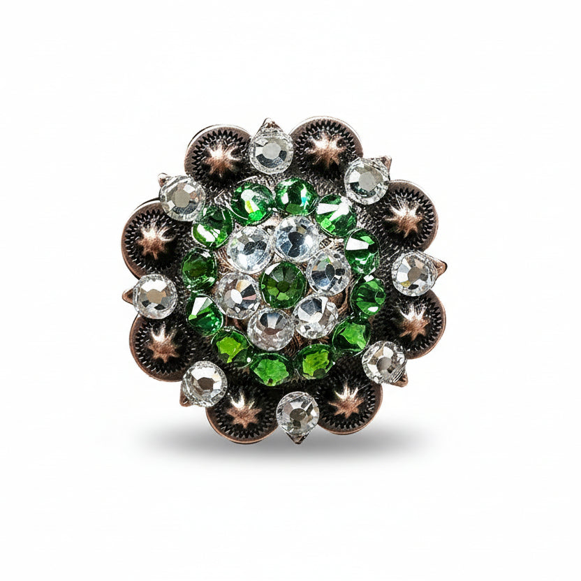Copper Fern - Clear Crystal Conchos | Sizes 1"- 3" | Buckles | Saddle Set | Leather Rosettes | Slide