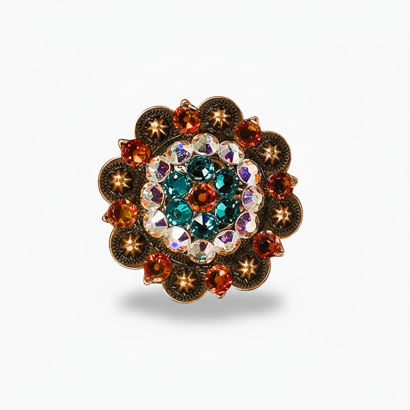 Copper Fire Opal - Teal - AB Crystal Conchos | Sizes 1"- 3" | Buckles | Saddle Set | Leather Rosettes | Slide
