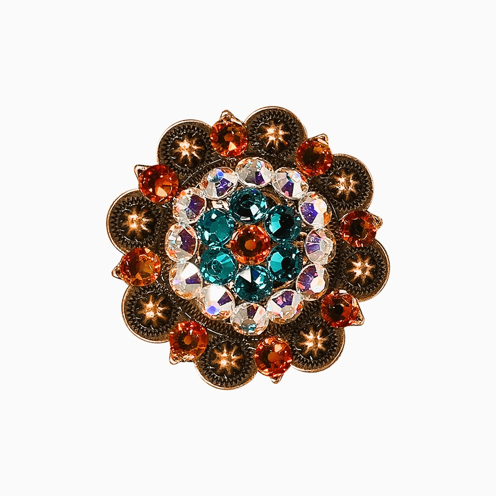 Fire Opal Teal & AB Copper 2" European Crystal Concho - RODEO DRIVE