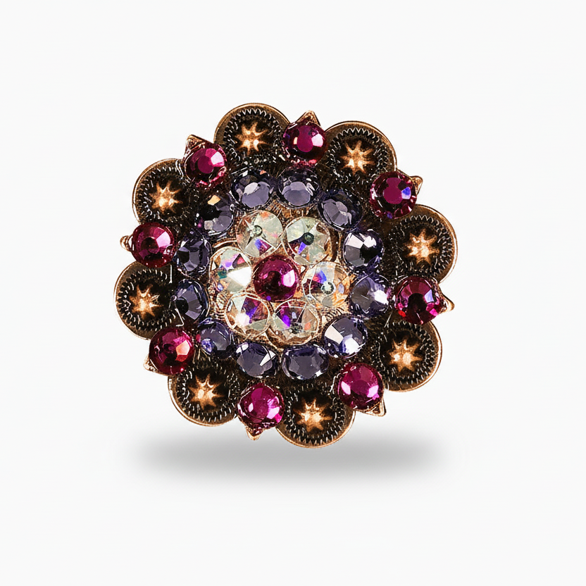 Copper Fuchsia - AB - Lilac Crystal Conchos | Sizes 1"- 3" | Buckles | Saddle Set | Leather Rosettes | Slide