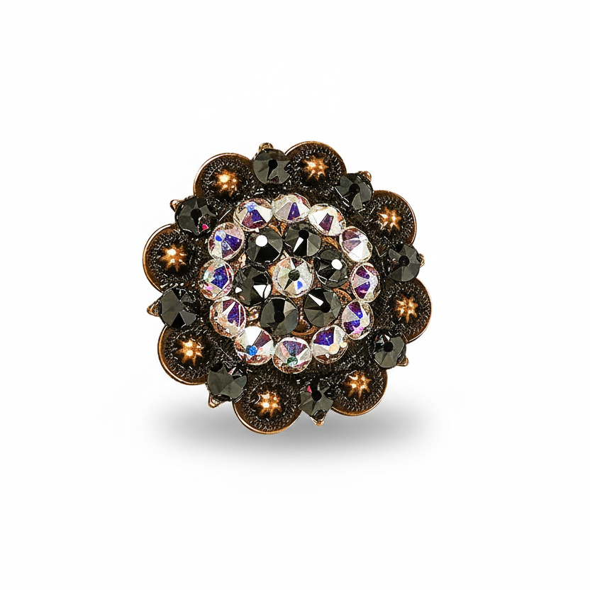 Copper Jet - AB Crystal Conchos | Sizes 1"- 3" | Buckles | Saddle Set | Leather Rosettes | Slide