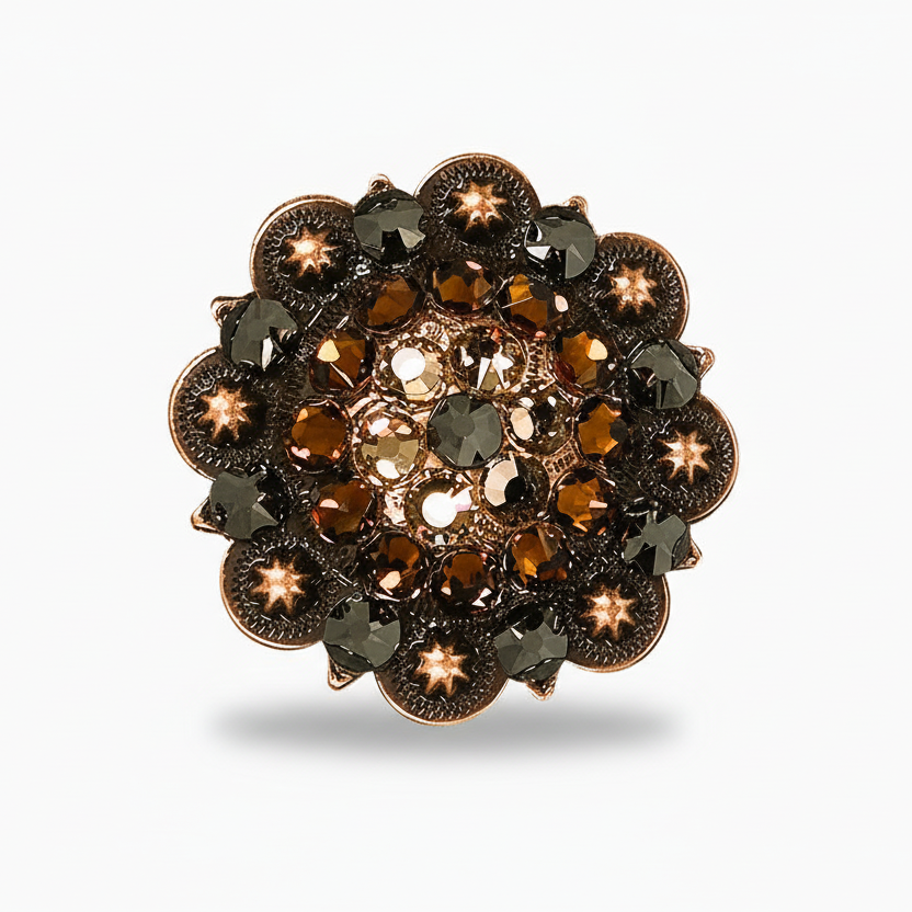 Copper Jet - Champagne - Topaz Crystal Conchos | Sizes 1"- 3" | Buckles | Saddle Set | Leather Rosettes | Slide
