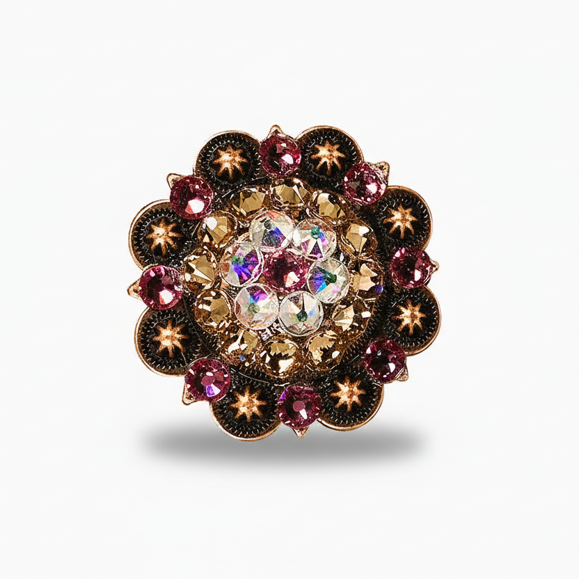 Copper Pink - AB - Champagne Crystal Conchos | Sizes 1"- 3" | Buckles | Saddle Set | Leather Rosettes | Slide