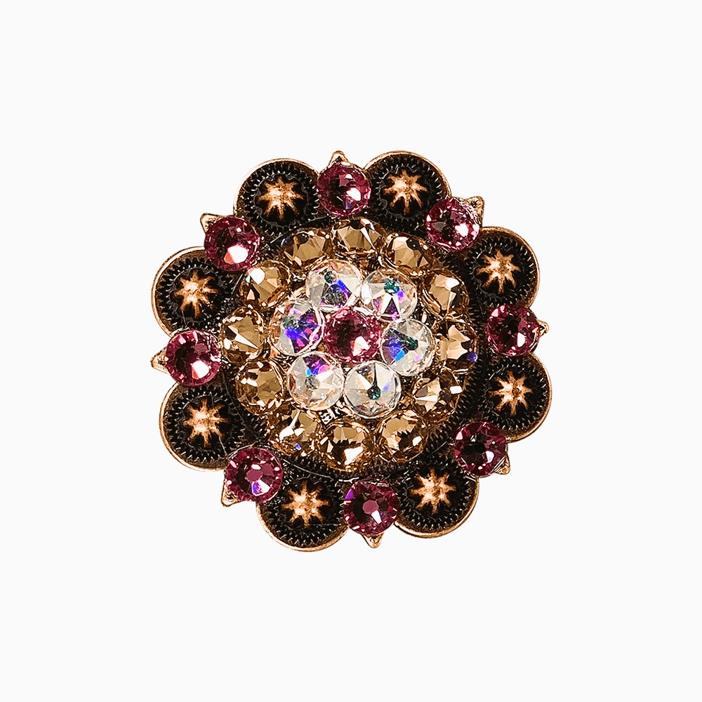 Pink AB & Champagne Copper 2" European Crystal Concho - RODEO DRIVE