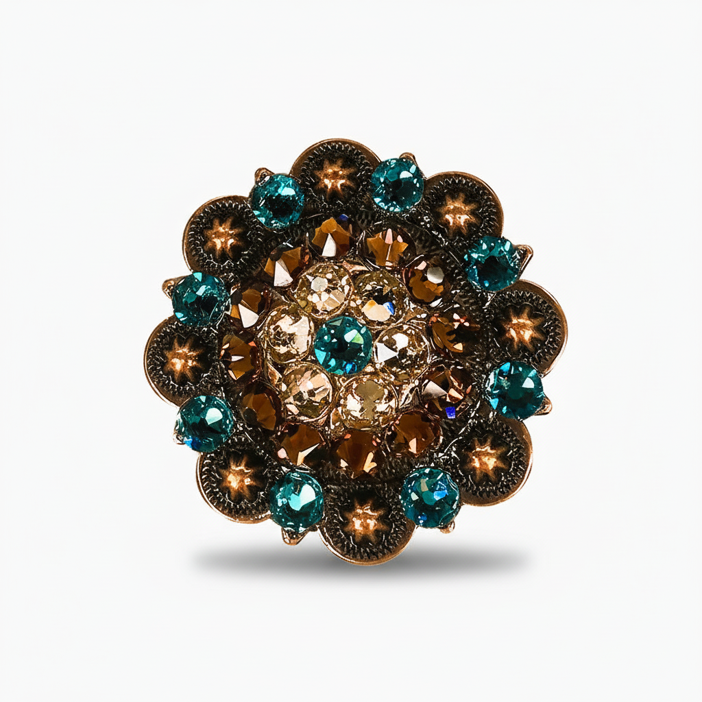 Copper Teal - Champagne - Topaz Crystal Conchos | Sizes 1"- 3" | Buckles | Saddle Set | Leather Rosettes | Slide