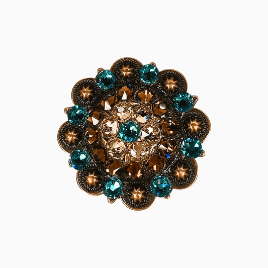 Teal Champagne & Topaz Copper 2" European Crystal Concho - RODEO DRIVE