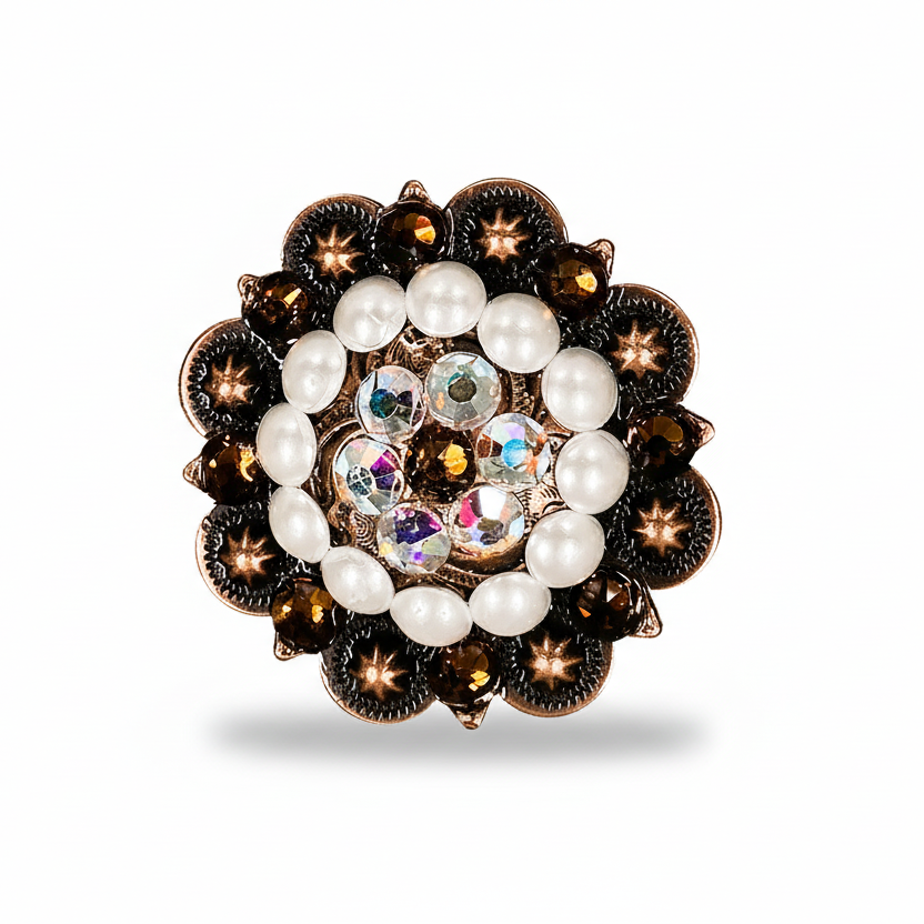 Copper Topaz - AB - Pearl Crystal Conchos | Sizes 1"- 3" | Buckles | Saddle Set | Leather Rosettes | Slide