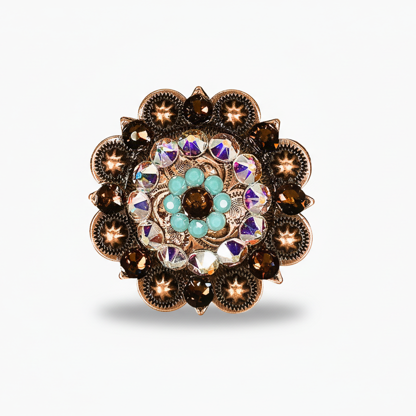 Copper Topaz - Turquoise - AB Crystal Conchos | Sizes 1"- 3" | Buckles | Saddle Set | Leather Rosettes | Slide