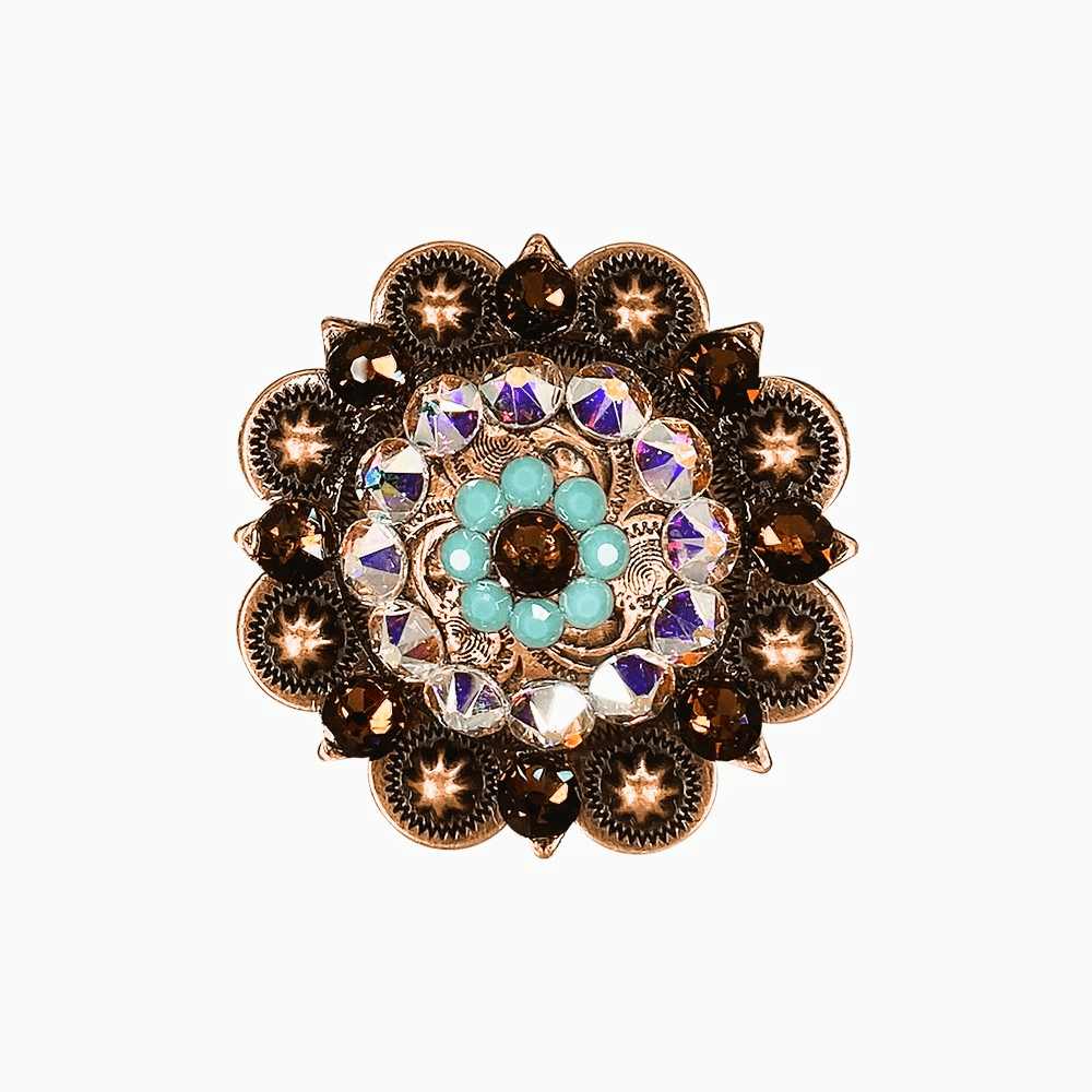 Topaz Turquoise & AB Copper 2" European Crystal Concho - RODEO DRIVE
