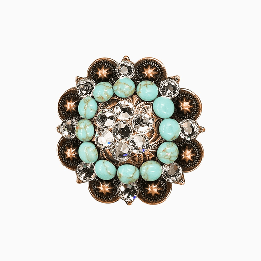 Fashion Turquoise & Clear Copper 2" European Crystal Concho - RODEO DRIVE