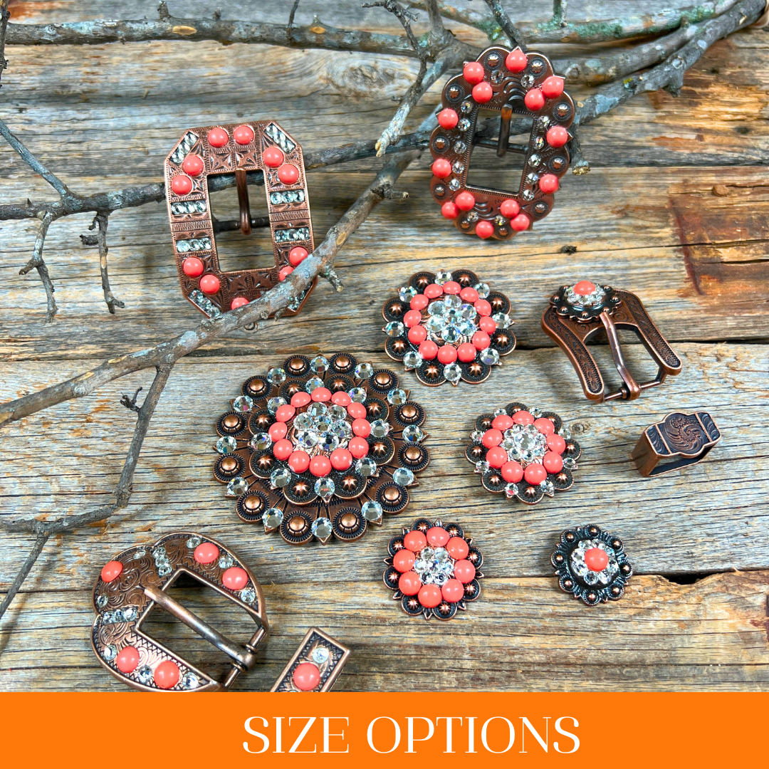 Copper Coral - Clear Crystal Conchos Sizes from 1"-3" and Buckles