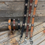 Genuine Leather Dog Collar or Leash With Copper Turquoise Sunflower Conchos 10" to 22" W188S orDC1006
