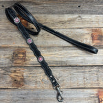 Genuine Leather Dog Collar or Leash With Antique Silver Pink and AB Conchos 10" to 22" orDC40