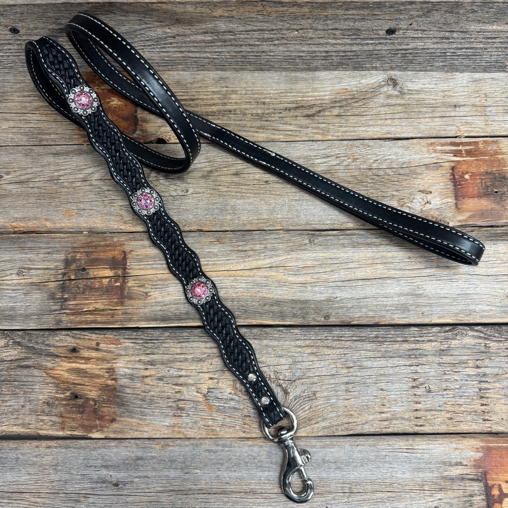 Genuine Leather Dog Collar or Leash With Antique Silver Pink and AB Conchos 10" to 22" orDC40