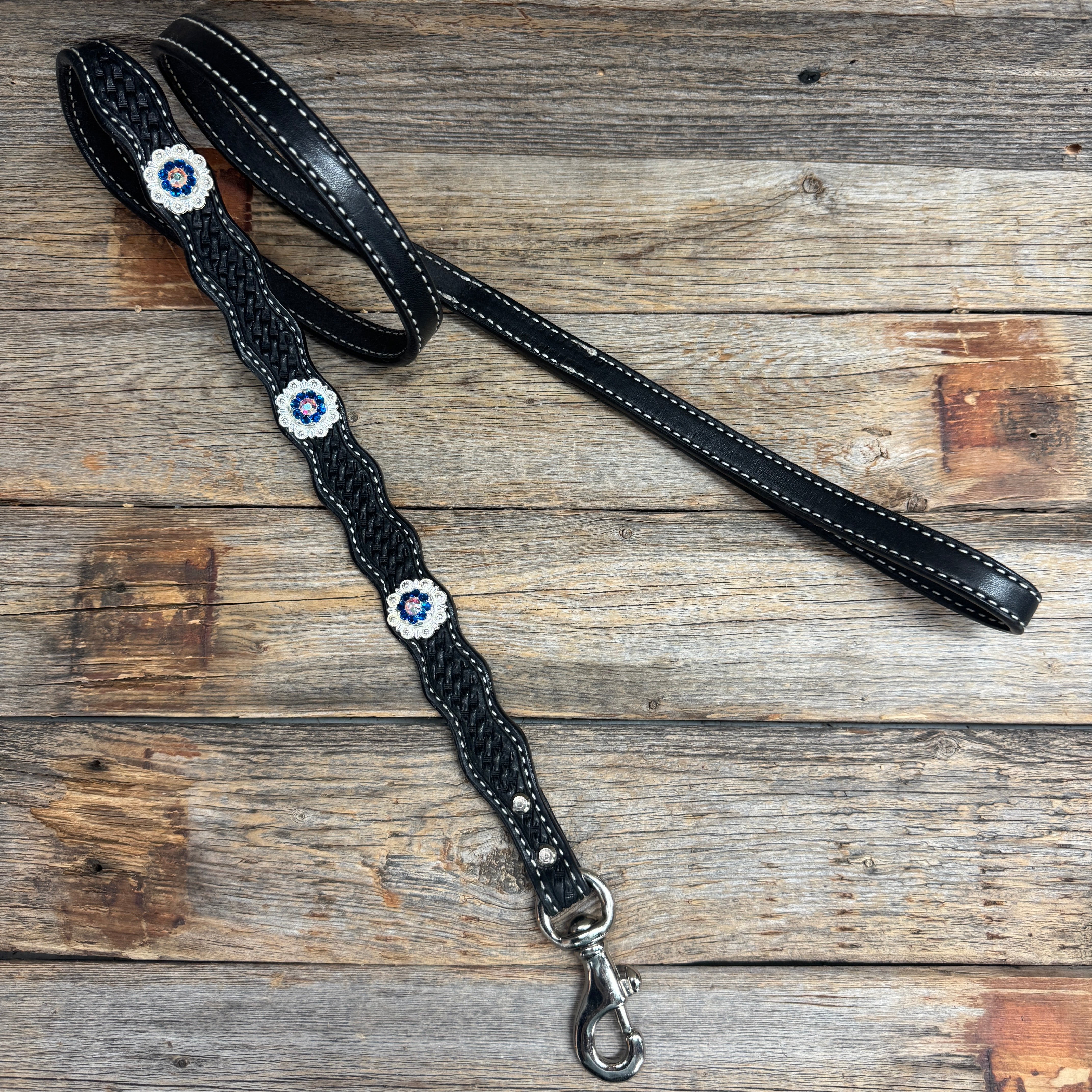 Genuine Leather Dog Collar or Leash With Bright Silver Capri and AB Conchos 10" to 22" orDC48