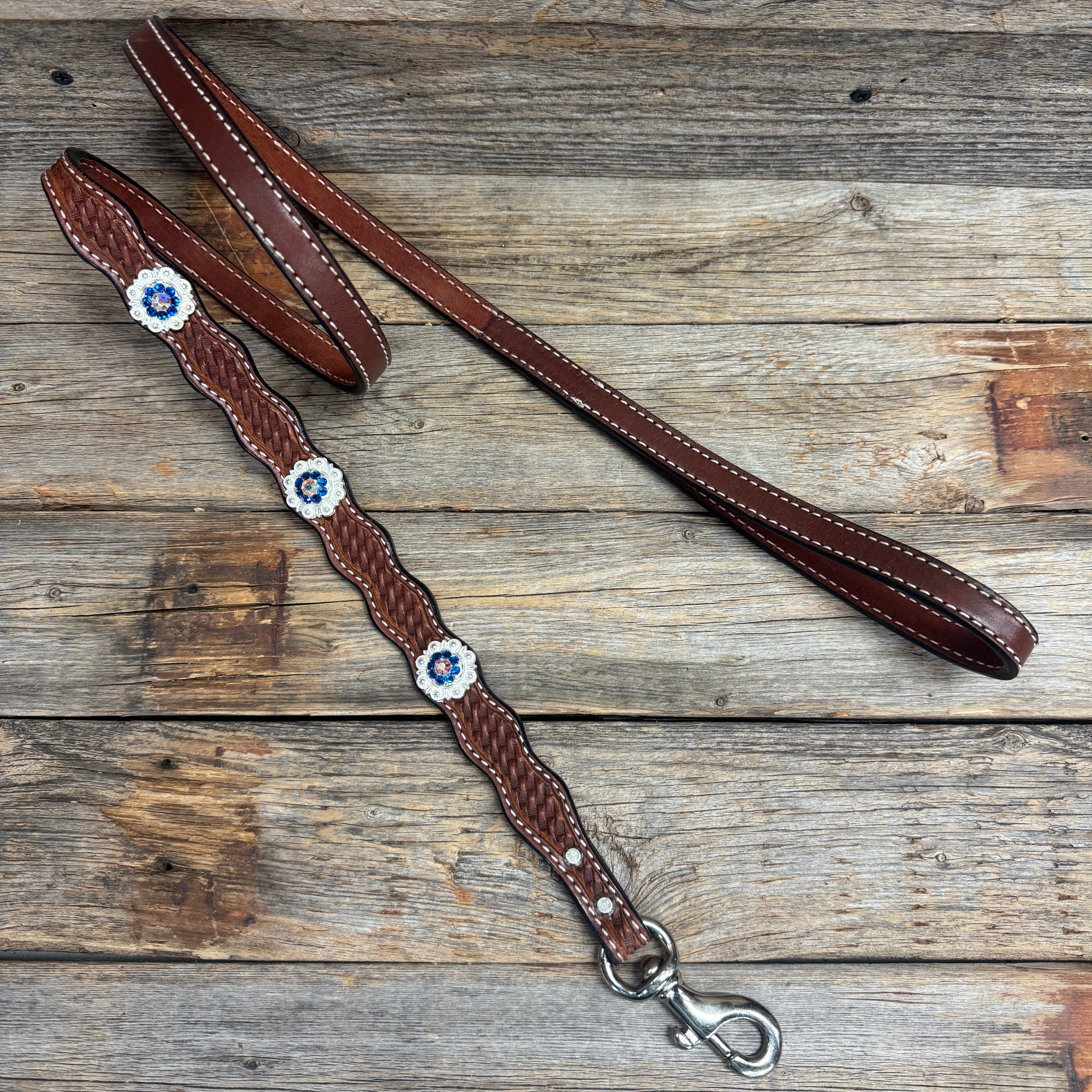 Genuine Leather Dog Collar or Leash With Bright Silver Capri and AB Conchos 10" to 22" orDC48