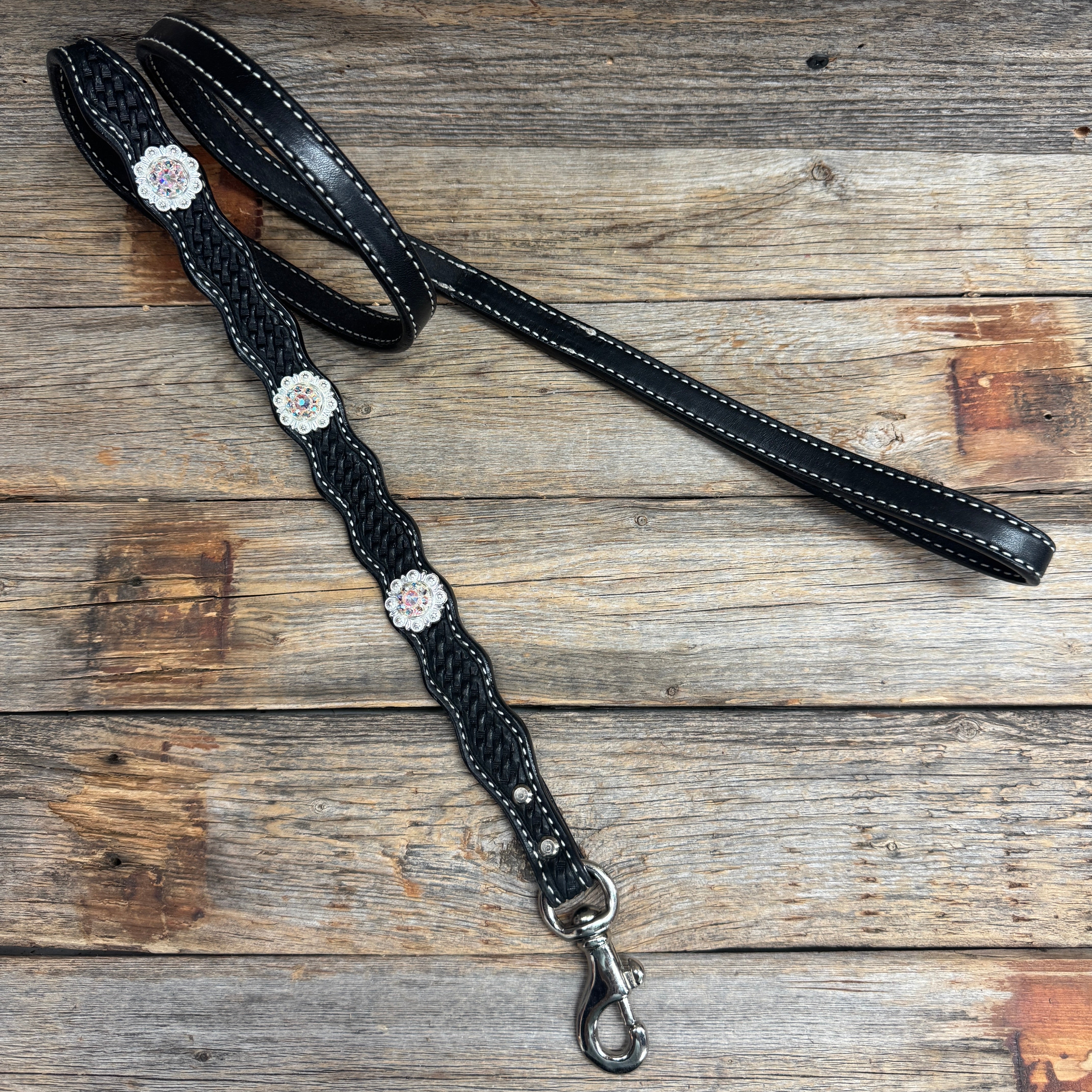 Genuine Leather Dog Collar or Leash With Bright Silver AB Conchos 10" to 22" orDC49