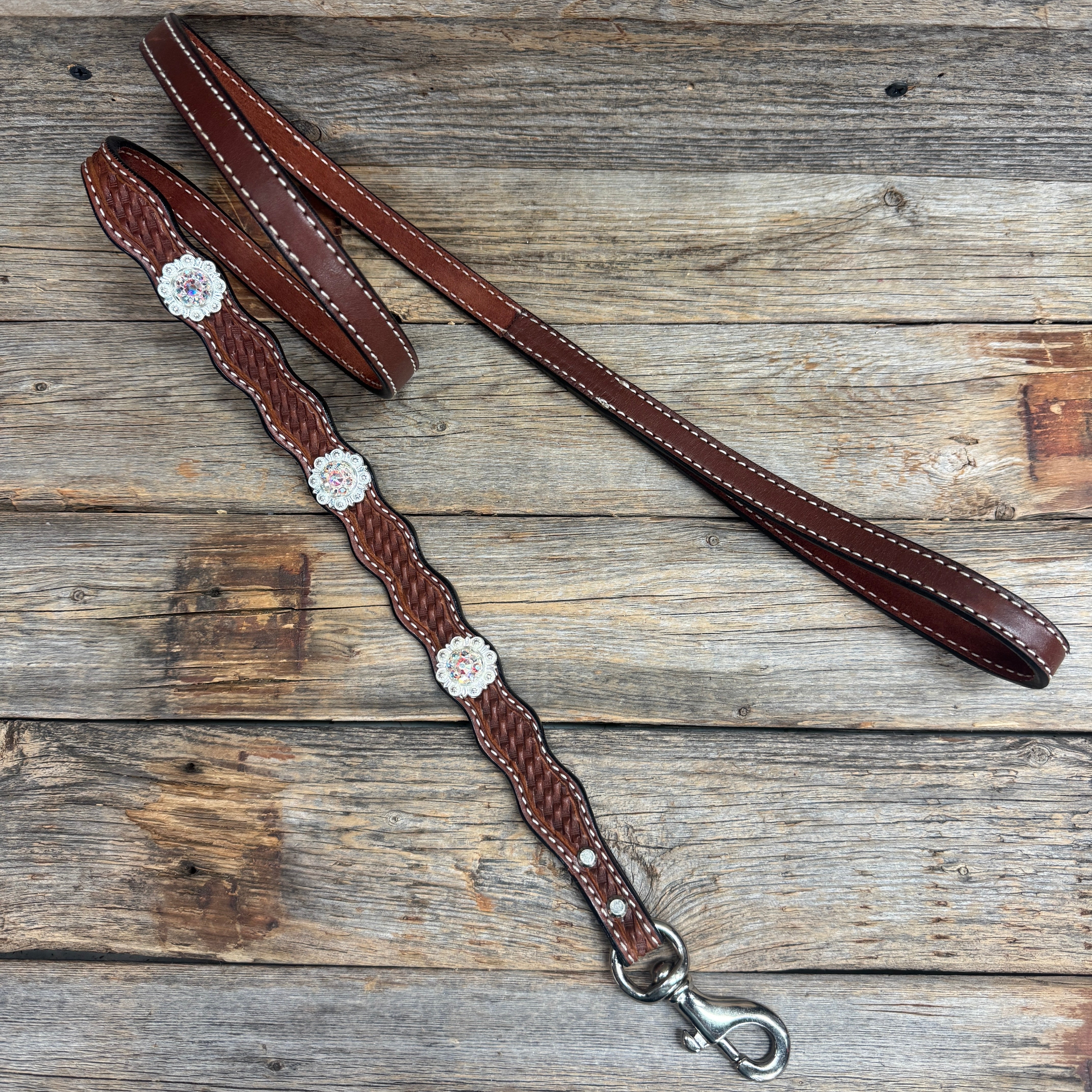 Genuine Leather Dog Collar or Leash With Bright Silver AB Conchos 10" to 22" orDC49