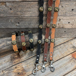 Genuine Leather Dog Collar or Leash With Copper Flower Conchos 10" to 22" W125S -DC52