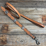 Genuine Leather Dog Collar or Leash With Antique Silver Texas Star Conchos 10" to 22" W187S -DC59