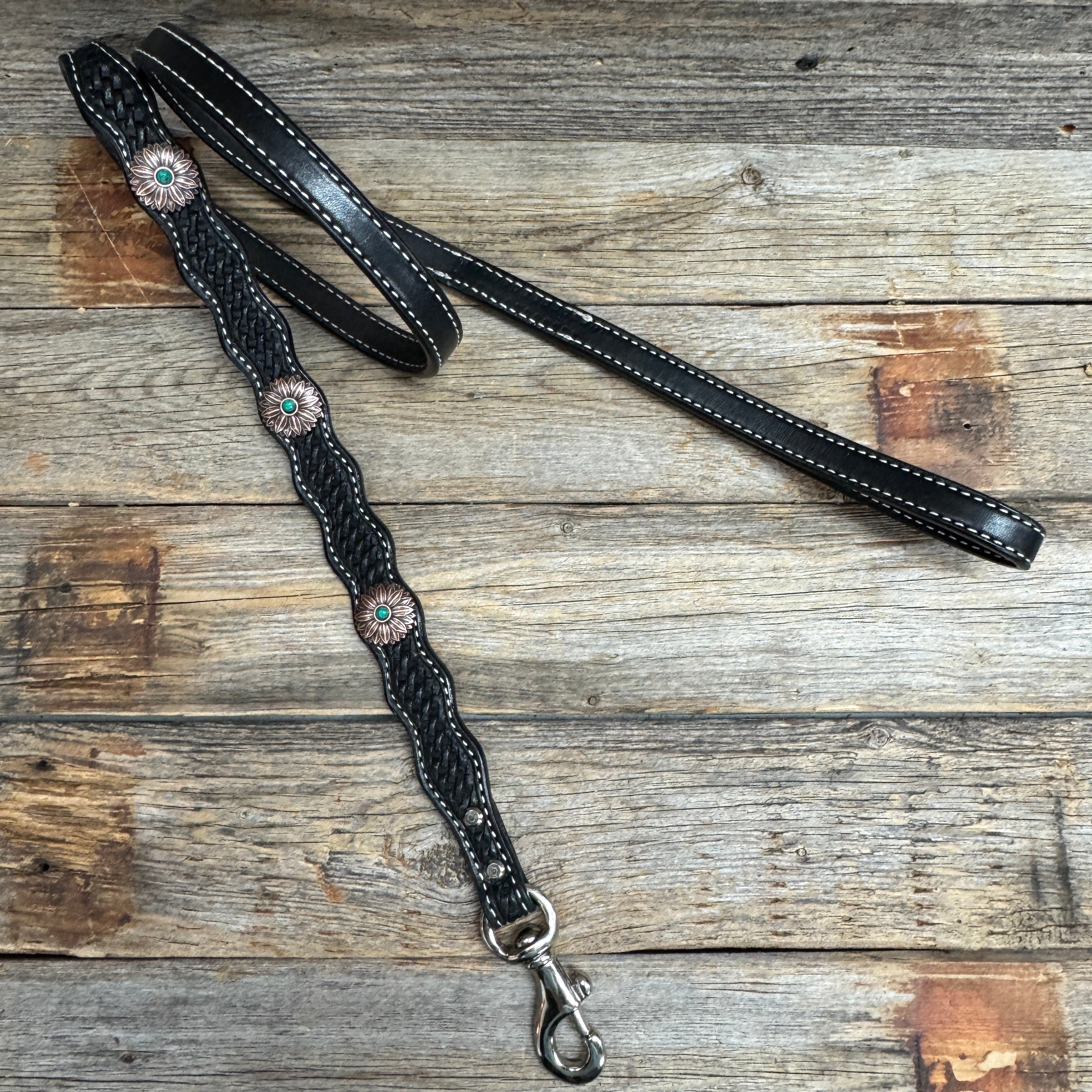 Genuine Leather Dog Collar or Leash With Copper Flower Conchos 10" to 22" W132S -DC6