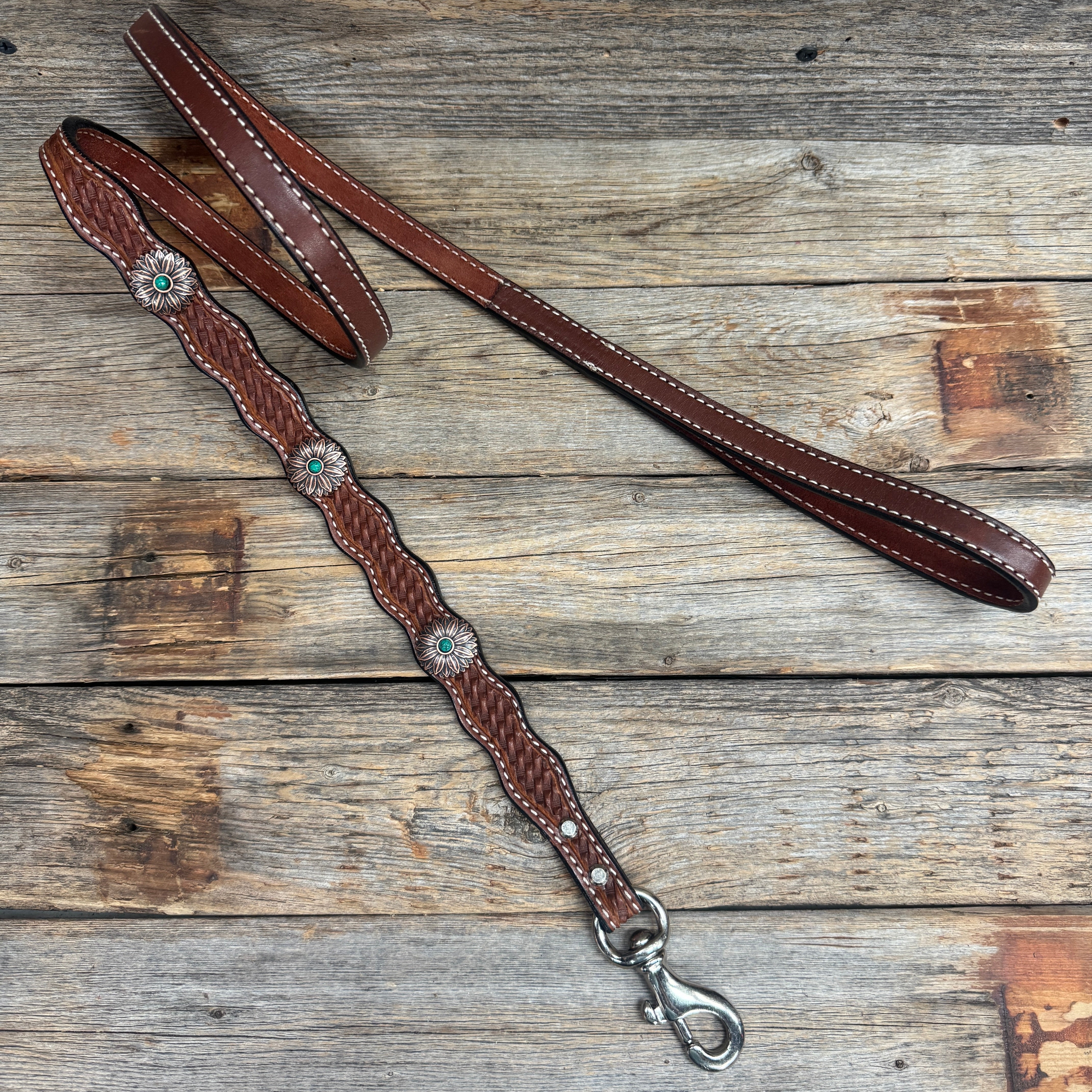 Genuine Leather Dog Collar or Leash With Copper Flower Conchos 10" to 22" W132S -DC6