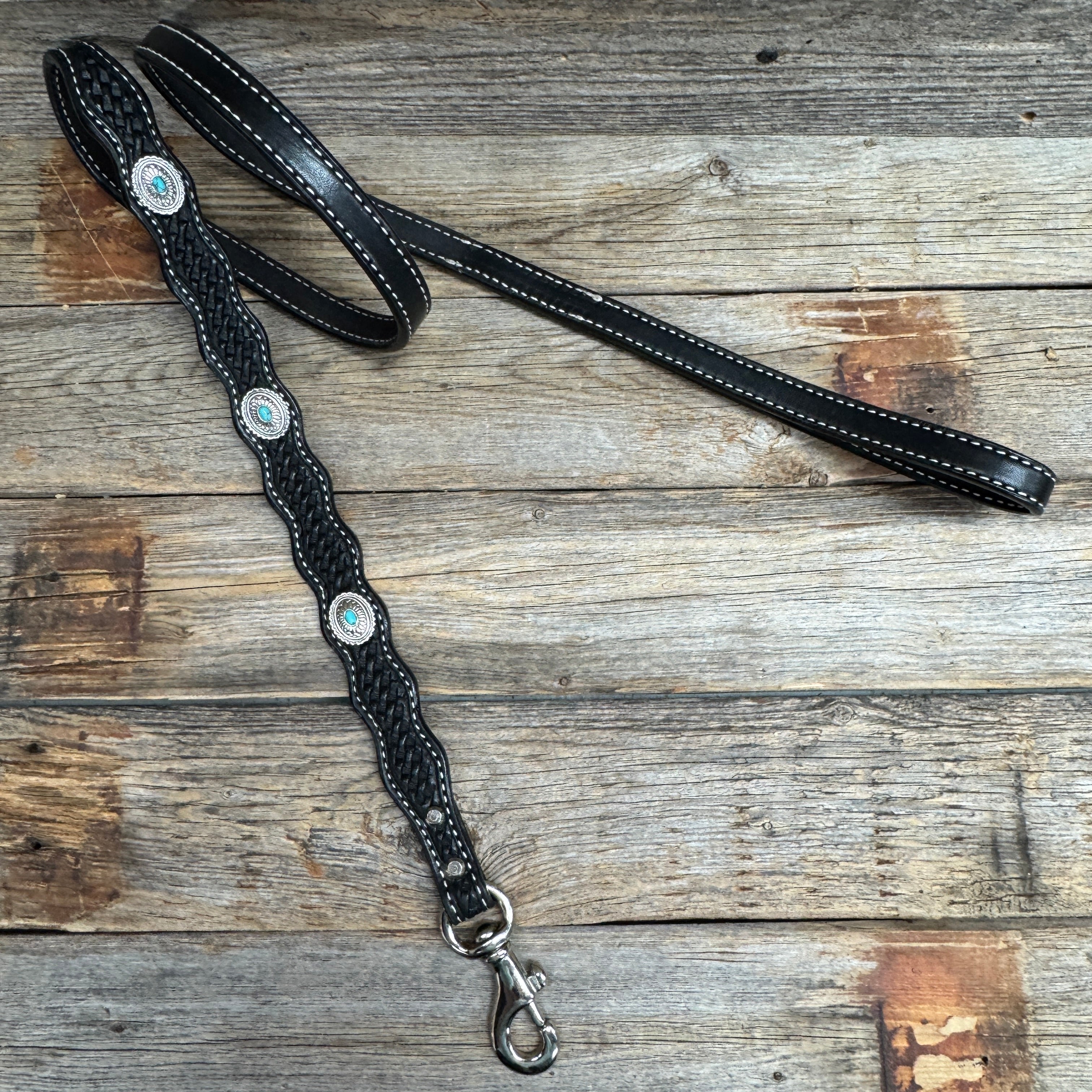 Genuine Leather Dog Collar or Leash With Antique Silver Oval Conchos 10" to 22" W237S|DC66