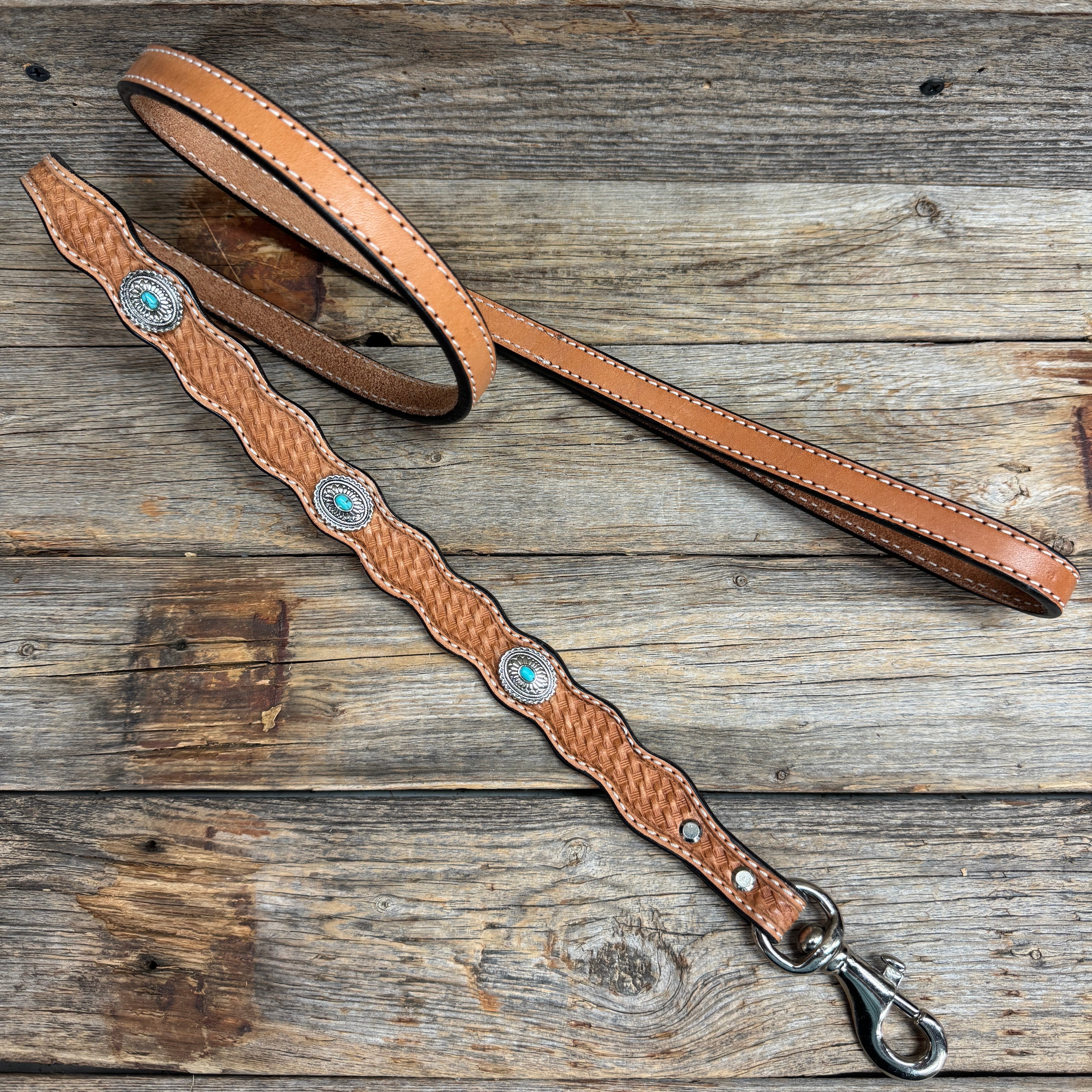 Genuine Leather Dog Collar or Leash With Antique Silver Oval Conchos 10" to 22" W237S|DC66