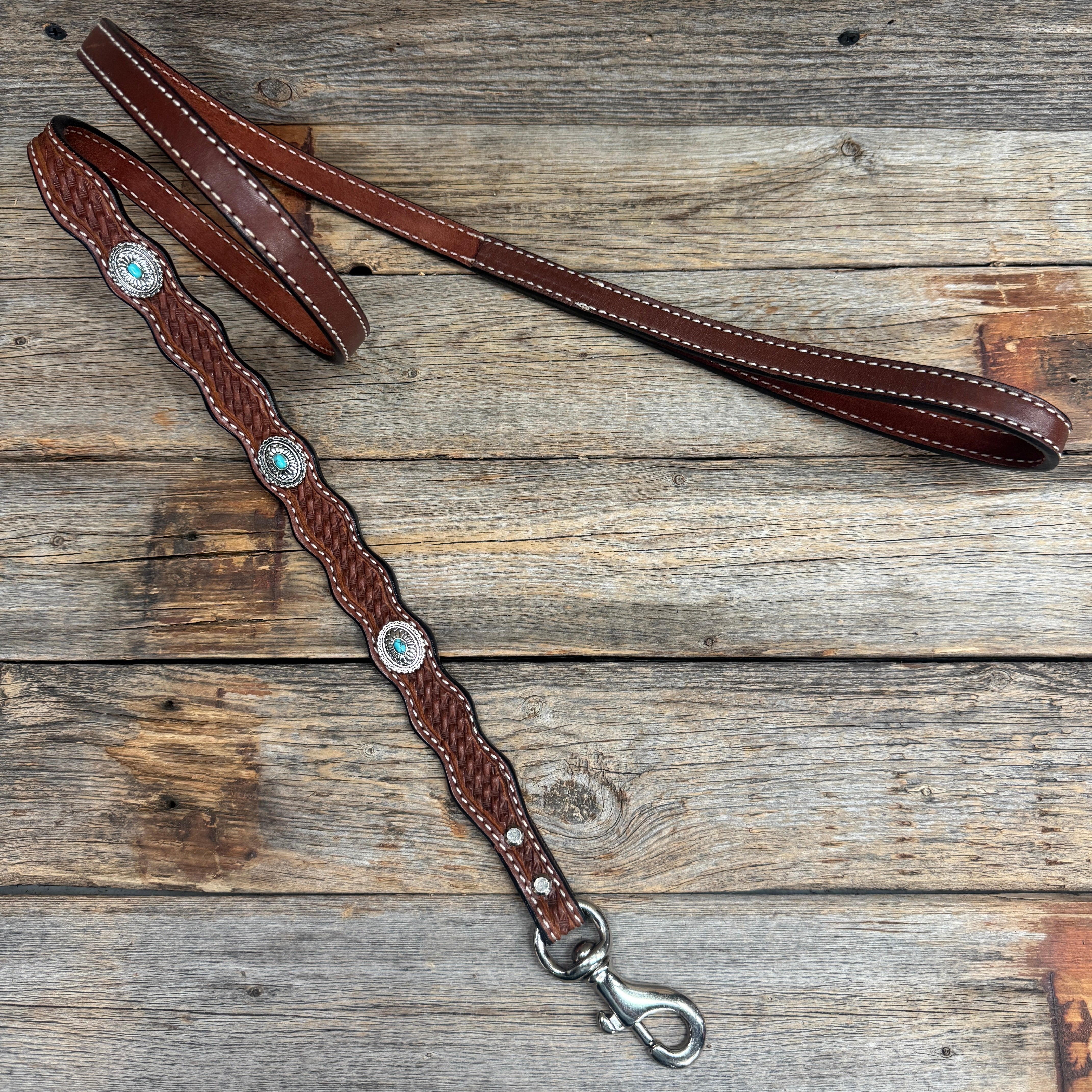 Genuine Leather Dog Collar or Leash With Antique Silver Oval Conchos 10" to 22" W237S|DC66