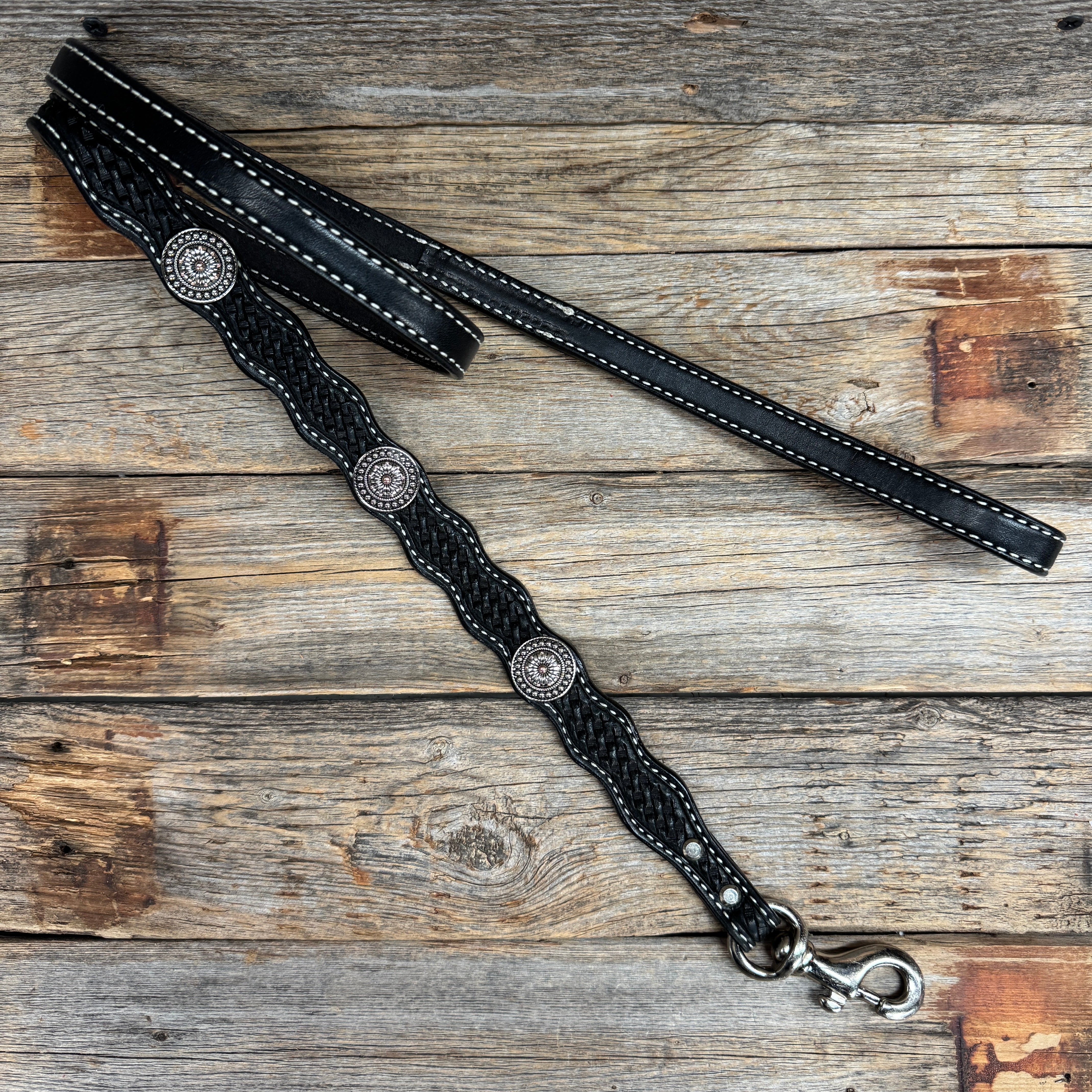 Genuine Leather Dog Collar or Leash With Flower and Dot Conchos 10" to 22" W230S -DC70