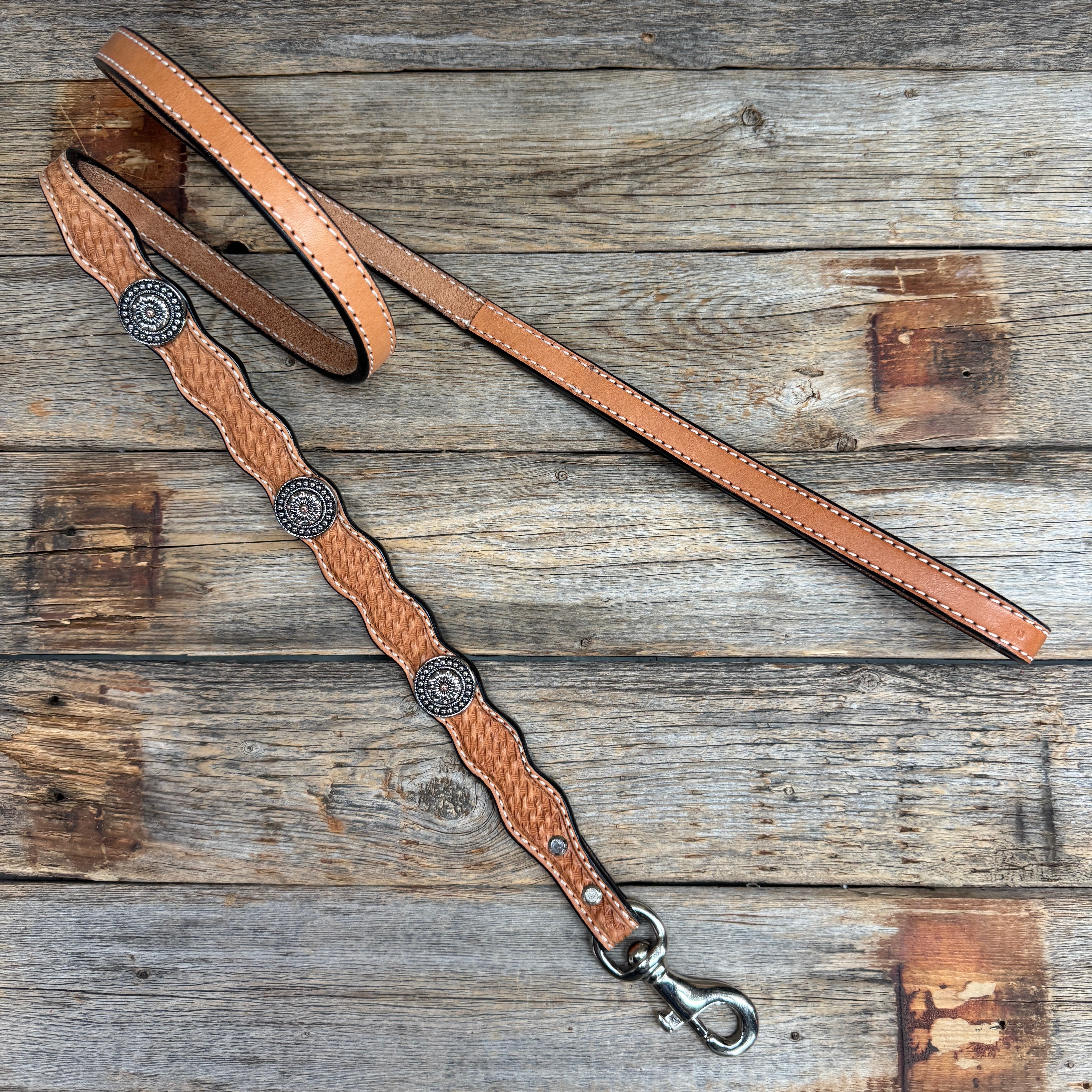 Genuine Leather Dog Collar or Leash With Flower and Dot Conchos 10" to 22" W230S -DC70