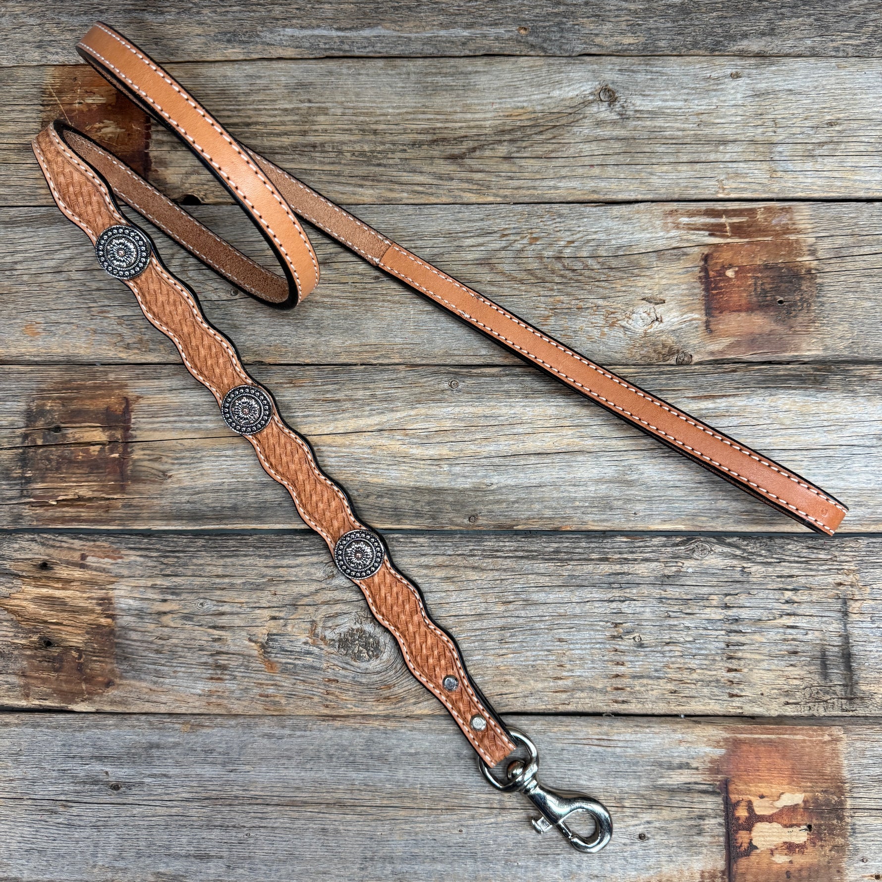 Genuine Leather Dog Collar or Leash With Flower and Dot Conchos 10" to 22" W230S -DC70