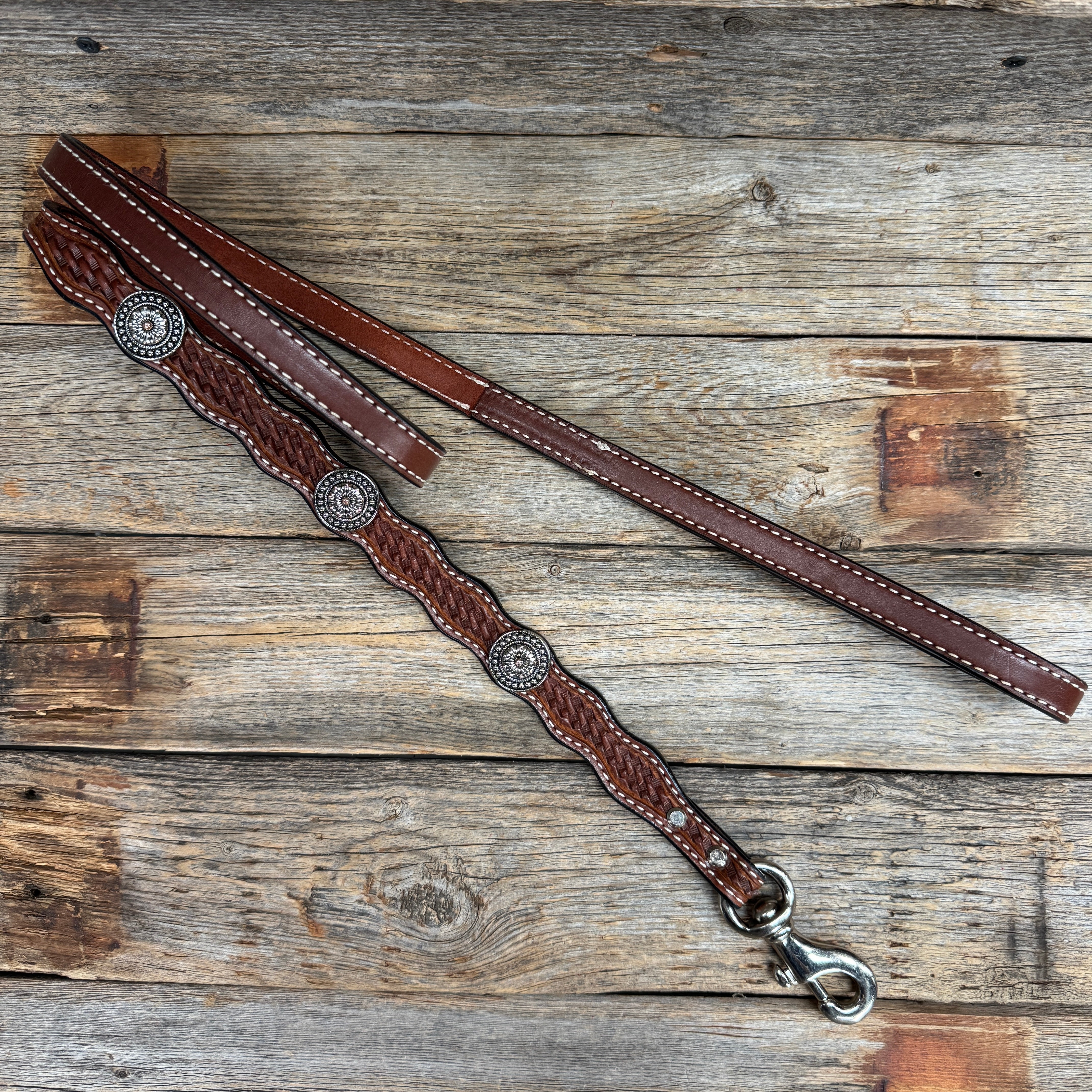 Genuine Leather Dog Collar or Leash With Flower and Dot Conchos 10" to 22" W230S -DC70