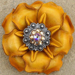 Yellow Gardenia Leather Flowers - 1" Crystal Conchos - Options