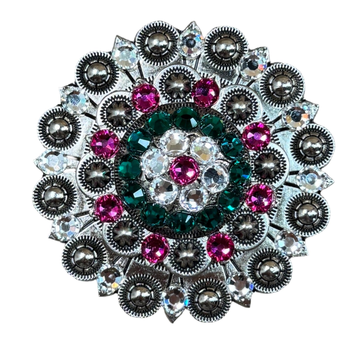 Fuchsia, Clear & Emerald Antique Silver Berry Jacket European Crystal Concho