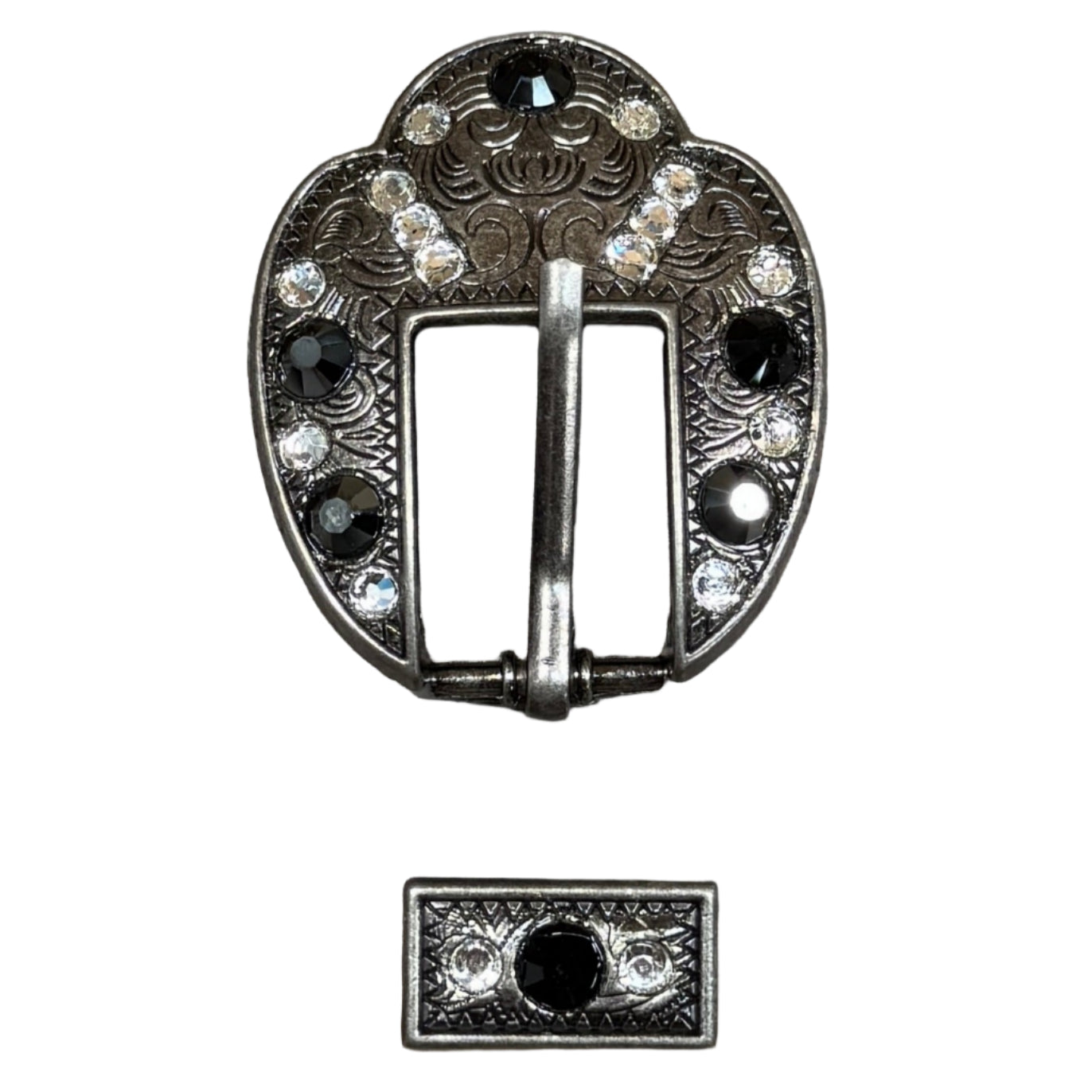 Jet & Clear Antique Silver Fancy Buckle European Crystal Concho
