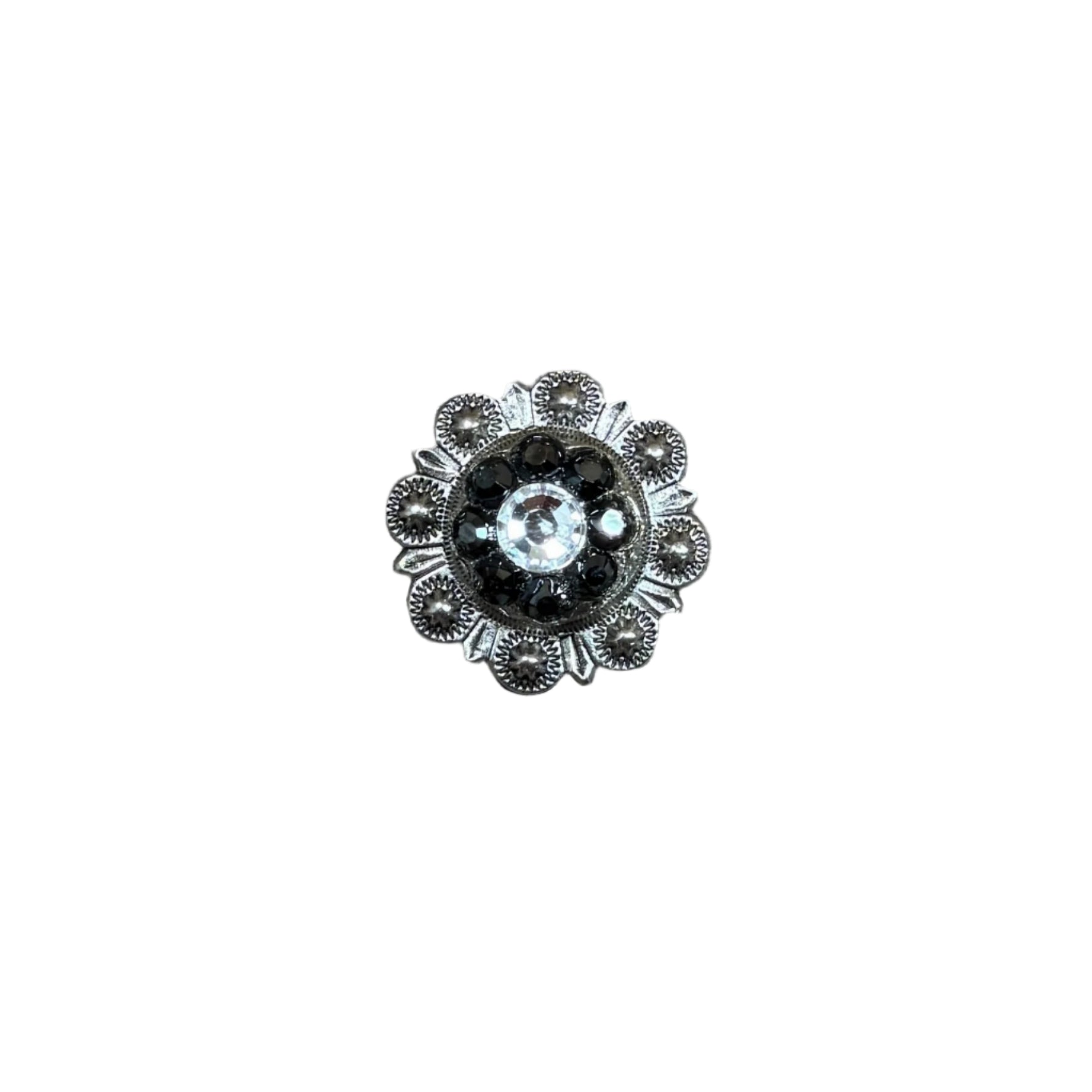 Jet & Clear Antique Silver 1" European Crystal Concho