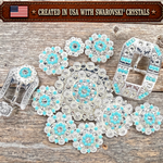 Bright Silver Turquoise - Clear Crystal Conchos | Sizes 1"- 3" | Buckles | Saddle Set | Leather Rosettes | Slide