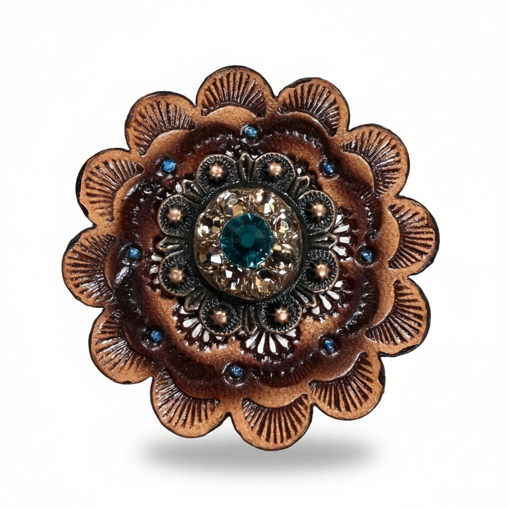 Copper Teal - Champagne Crystal Conchos | Sizes 1"- 3" | Buckles | Saddle Set | Leather Rosettes | Slide