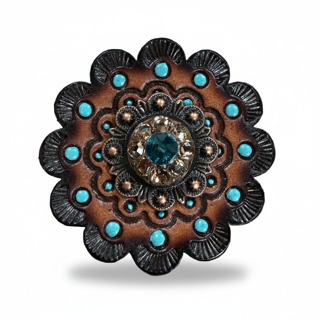 Copper Teal - Champagne Crystal Conchos | Sizes 1"- 3" | Buckles | Saddle Set | Leather Rosettes | Slide