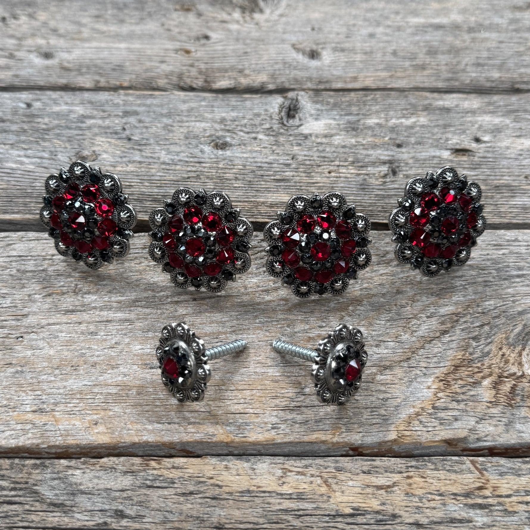 Antique Silver Ruby and Jet Saddle Conchos