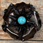 Hand Painted Leather Flowers - Gardenias - Round Turquoise Cabochons
