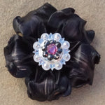 Black Gardenia Leather Flowers - 1" Crystal Conchos - Options