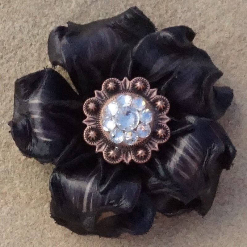 Black Gardenia Leather Flowers - 1" Crystal Conchos - Options
