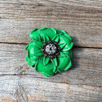 Green Gardenia Leather Flowers - 1" Crystal Conchos - Options