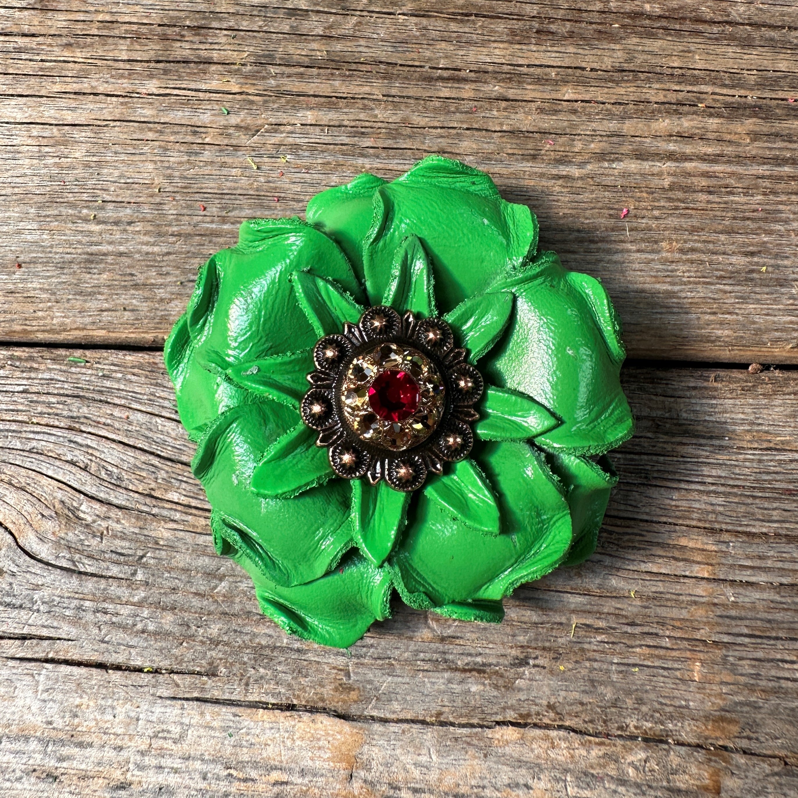 Green Gardenia Leather Flowers - 1