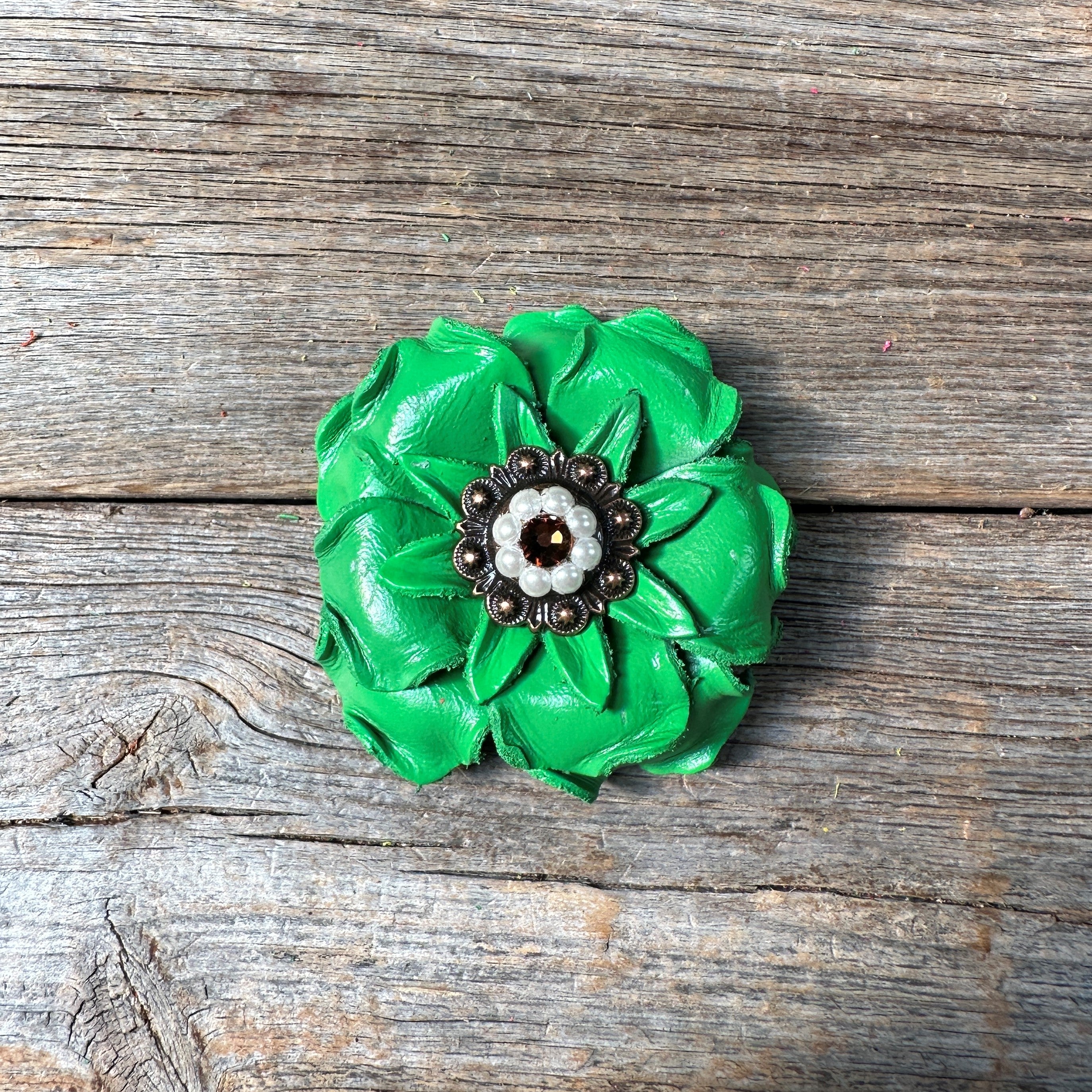 Green Gardenia Leather Flowers - 1