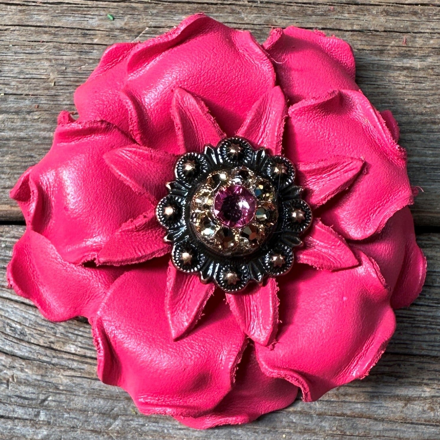 Bright Pink Gardenia Leather Flowers - 1